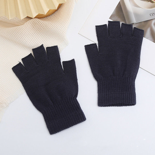 Winter warm fingerless knit gloves for mobile phone touchscreen use elastic AU