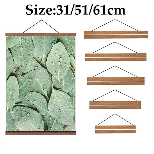 31~61CM Magnetic Poster Frame Teak Wooden Hanging Scroll Wall Art Poster Hanger