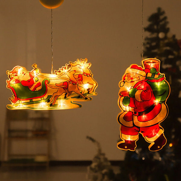 Xmas Suction Cup Window Hanging Lights Battery Operated Light Up Christmas Decor