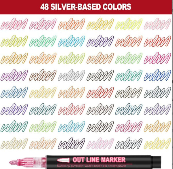 12/24/48PCS Graffiti Pen Xmas Gifts Metallic Outline Pens Coloring Lightstick