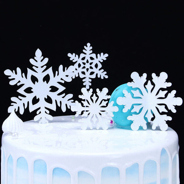 4pcs Snowflake Cake Toppers Acrylic Christmas Party Cupcake Decorations AU stock