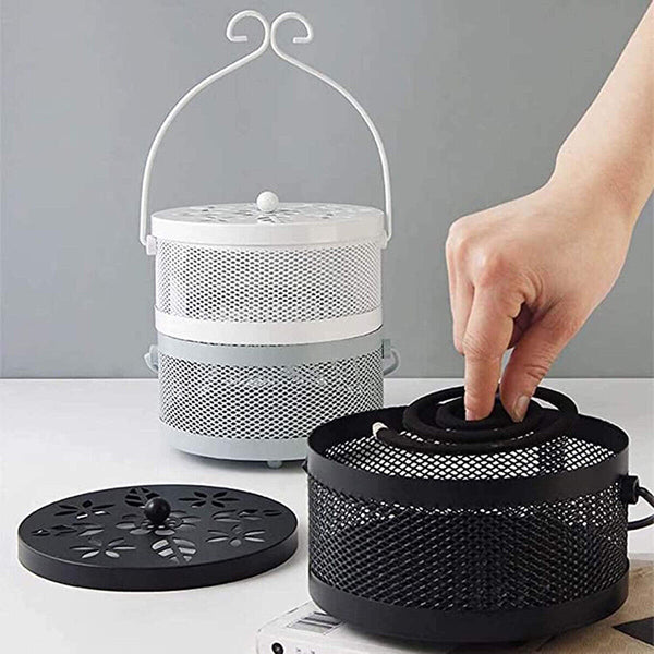 Fireproof Wrought Iron Mosquito Coil Holder with Cover for Indoor Outdoor Use
