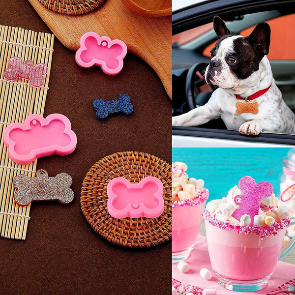 2pcs Silicone Bone Shape Resin Mold Dog Tag Keychain Resin Casting Mould Craft