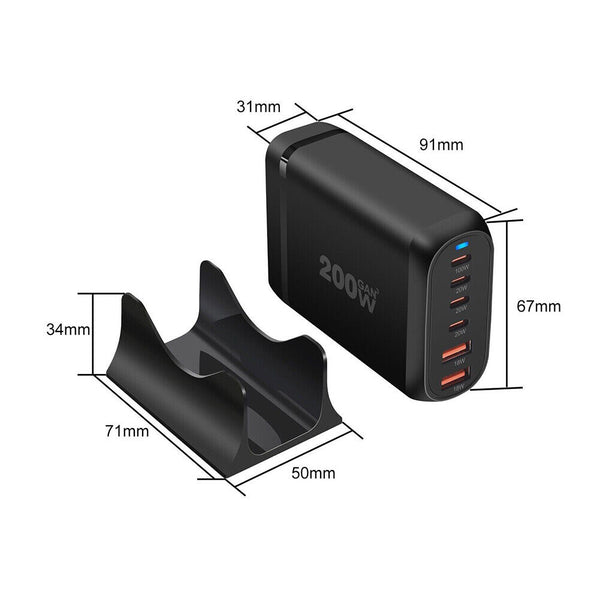 6 Port Fast GaN 200W Multi USB-C Wall Charger Quick Charging QC PD Type C USB AU