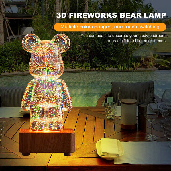 3D Light Bear Fireworks Lamp Table Night Light Flashing 8 Color Xmas Gift New