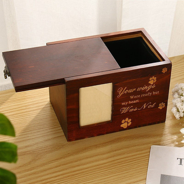 Memorial Pet Urns for Dogs Cats Ashes with Photo Wooden Urns Memory Box Keepsak