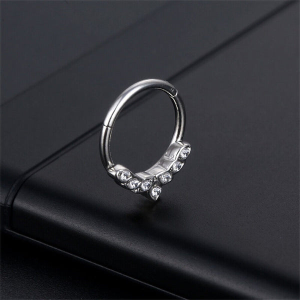 Surgical Steel 16g CZ Hinged Ring Clicker Nose Ear Tragus Septum Piercing 1/2pc