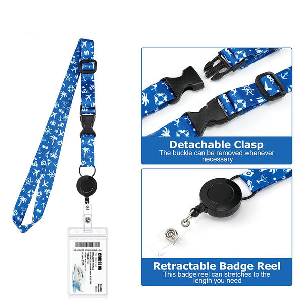 6PCS Adjustable Cruise Lanyards with Waterproof ID Badge Reel Holder Key Cards