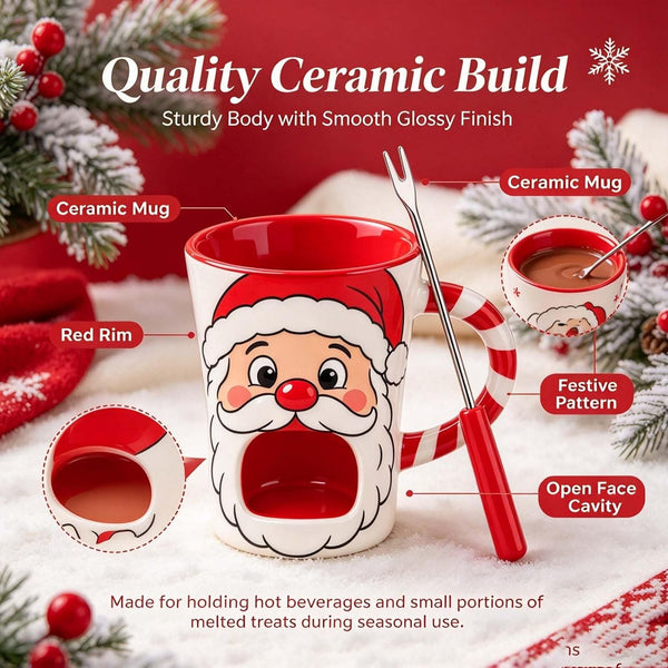 Christmas chocolate fondue mug showing the two-piece cup and tea light cavity