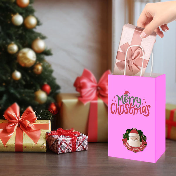 20 Pack Hot Pink Kraft Paper Gift Bags with Handles – Plain Shopping and Wedding Party Carry Bags