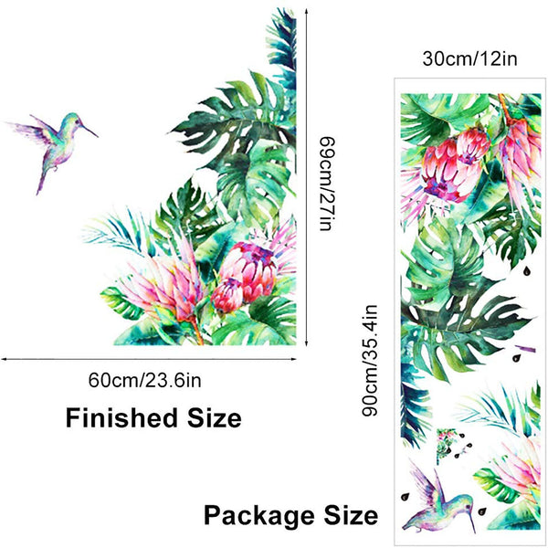 Wall Stickers Protea Flowers Tropical Leaves Hummingbird Corner Decal Removable