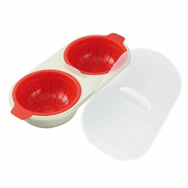Microwave Egg Poacher Double Egg Cooker Breakfast Maker Kitchen Gadget