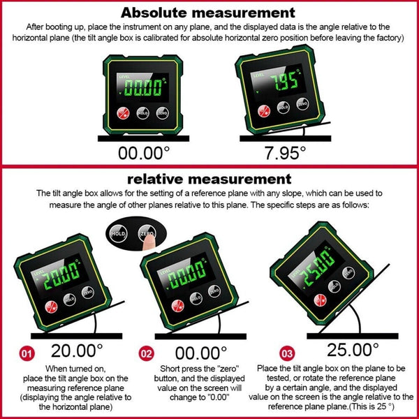 4-Side Magnetic Angle Finder Digital Level Protractor Inclinometer Gauge Meter