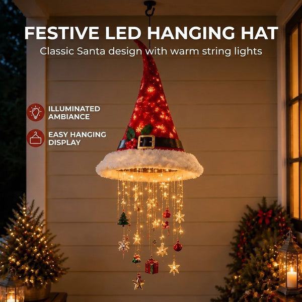 Lighted Santa Hat Hanging Chandelie Light Glowing Star Tassel Hat Decorations