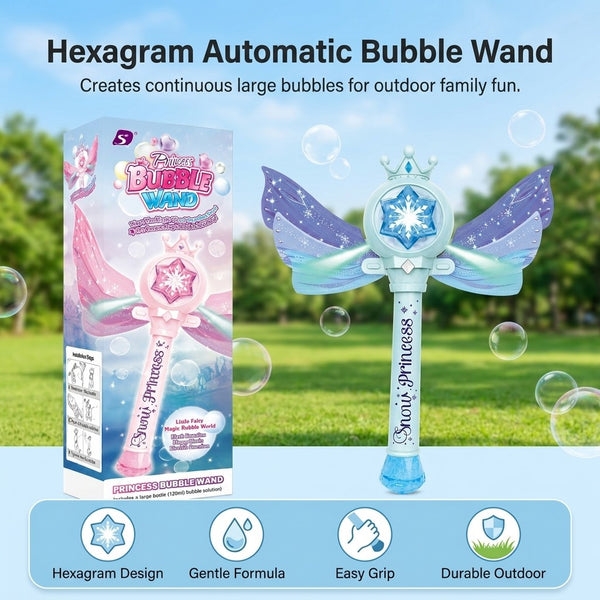 Hexagram automatic bubble wand making continuous large bubbles outdoors