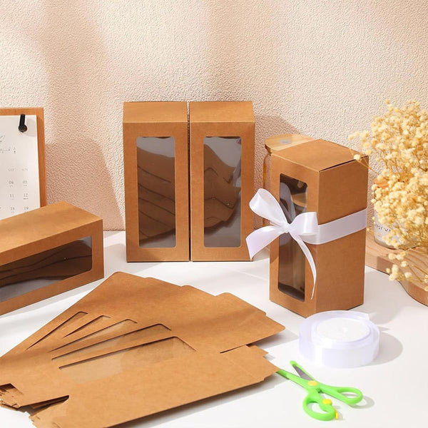 30PCS Kraft Window Gift Boxes Clear Display Treat Boxes Foldable Kraft Paper Boxes