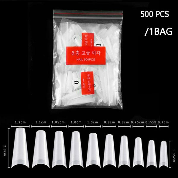 500X bag Fake French Nail Tips Acrylic Clear Natural Stiletto False Gel Pointy