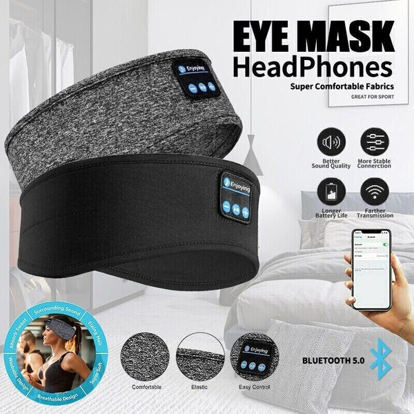 Bluetooth eye mask headphones with phone and fabric details