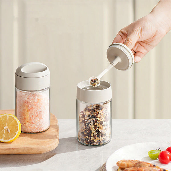 Retractable Spoon Seasoning Bottle, Spoon Lid Integrated Seasoning Jar
