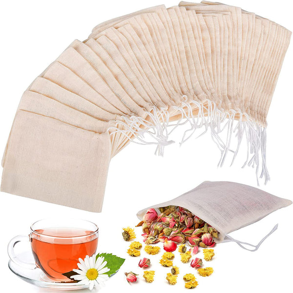 10-100Pcs Reusable 100% Cotton Mesh Filter Bags Spices Herbs Tea Soup Drawstring