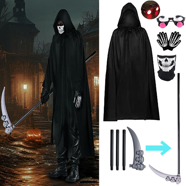 Halloween Grim Reaper Costume Scary Ghost Costumes with/Glowing Eyes- Adult Kids