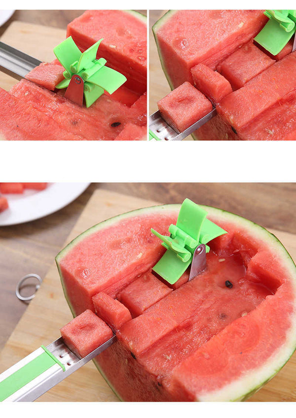 Watermelon Muskmelon Cutter Slicer Stainless Steel Melon Cuber Knife Fruit Cutin