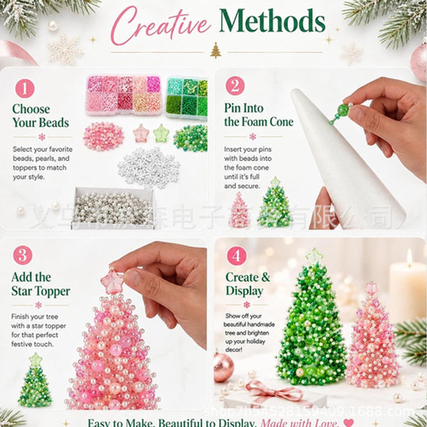 3D DIY Beaded Christmas Tree Craft Kit, Handmade Desktop Christmas Decors 2Packs