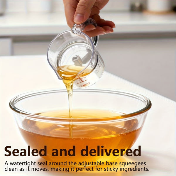 Adjustable Measuring Cup 4-in-1 | Transparent Kitchen Measure Jug + 5 Stainless Steel Spoons