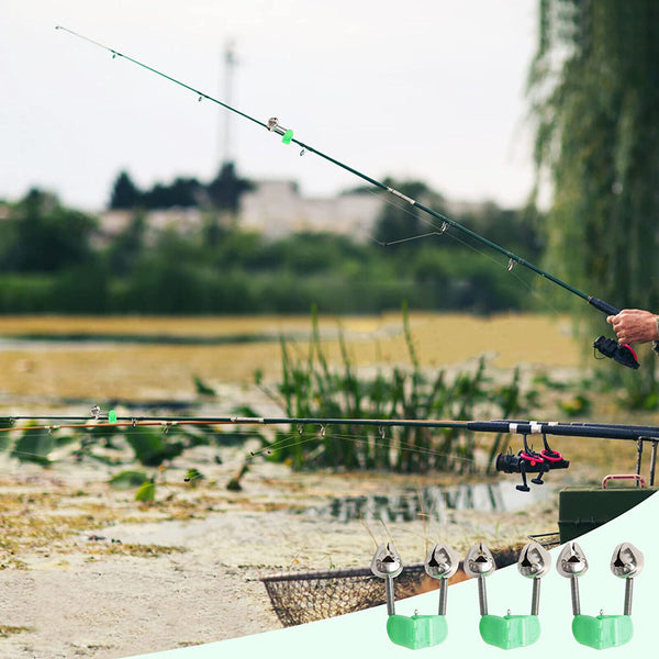 10pcs Green Plastic Clip Fishing Rod Double Rod Bite Alarm Fishing Bells Ring AU