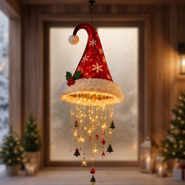 Lighted Santa Hat Hanging Chandelie Light Glowing Star Tassel Hat Decorations
