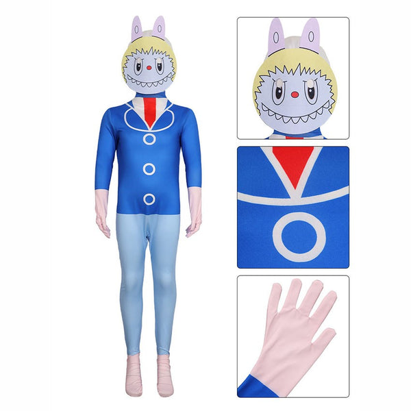 Blue Labubu costume hood mask detail – Pop Mart character face