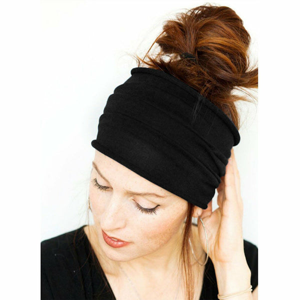 1/2PCS Yoga Hair Band Head Scarf Wrap Elastic Band Bandana Cap Black Headwrap