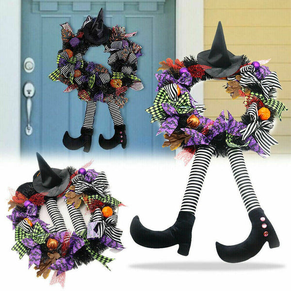 Halloween Party Decor Door Wreath Garland Outdoor Yard Decor Props Pumpkin Witch