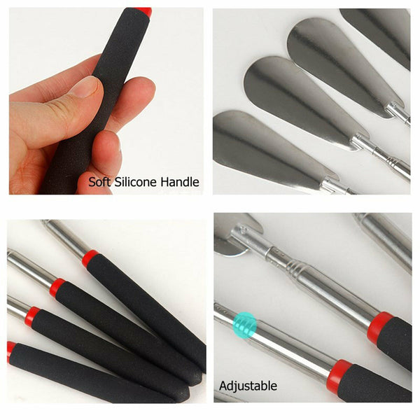 3PCS 75cm Telescopic Long Handle Shoehorn Stainless Steel Shoe Horn Lifter Tool