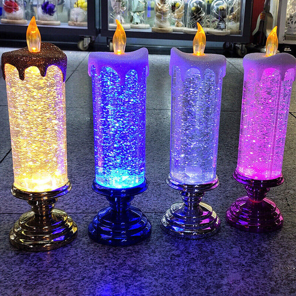 Glitter Flameless Candles Waterproof LED Candle Pillar Colorful Christmas Lights
