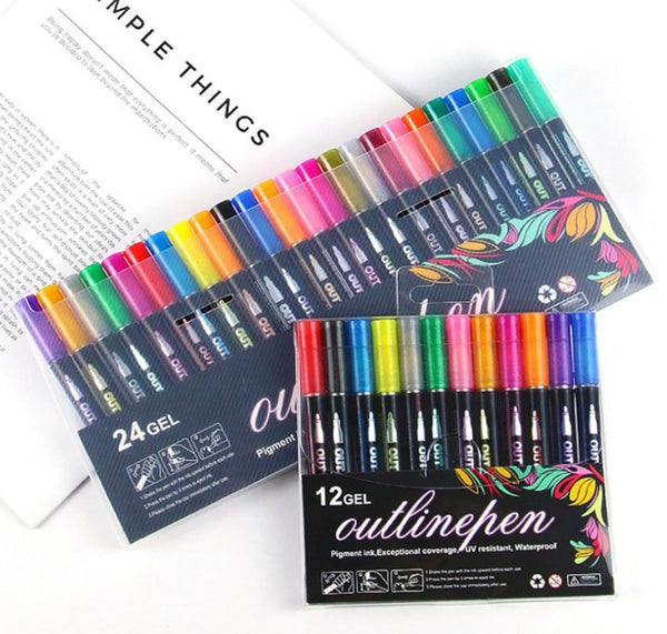 12/24/48PCS Graffiti Pen Xmas Gifts Metallic Outline Pens Coloring Lightstick