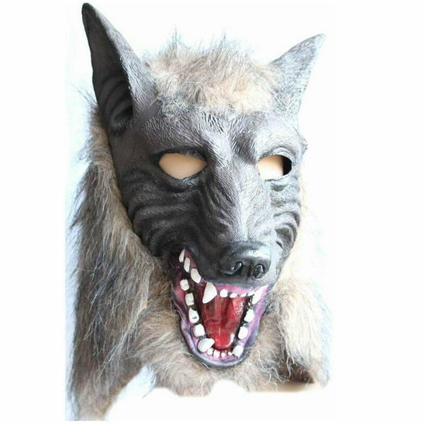 Wolf Head Mask Latex Creepy Halloween Cosplay Animal Theater Adult Costume Dress