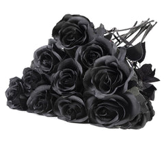Black Artificial Roses (36 Pack) – Faux Rose Stems for Weddings, Halloween & Home Decor