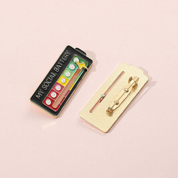 Metal My Social Battery Mood Brooch Pin Funny Interactive Enamel Badge Pins Gift