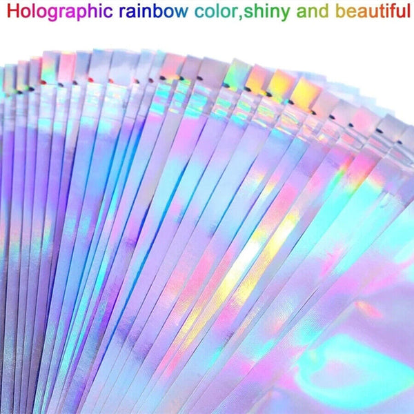 100PCS Rainbow Colour Holographic Storage Pouches Zipper Seal Foil Packaging Bag