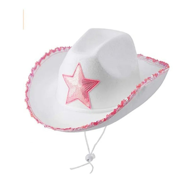 White cowgirl hat with pink star – Barbie costume