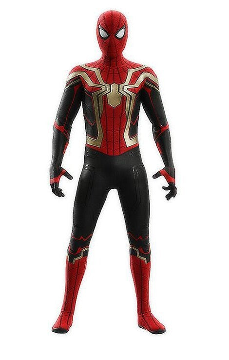 Red and blue hero jumpsuit with web print design
