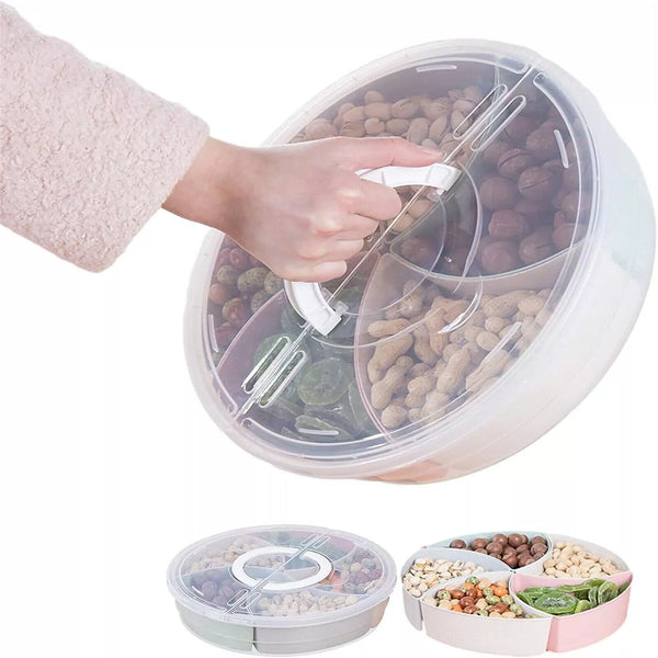 Snack Divider Container with Lid, Divided Serving Tray with Lid and Handle