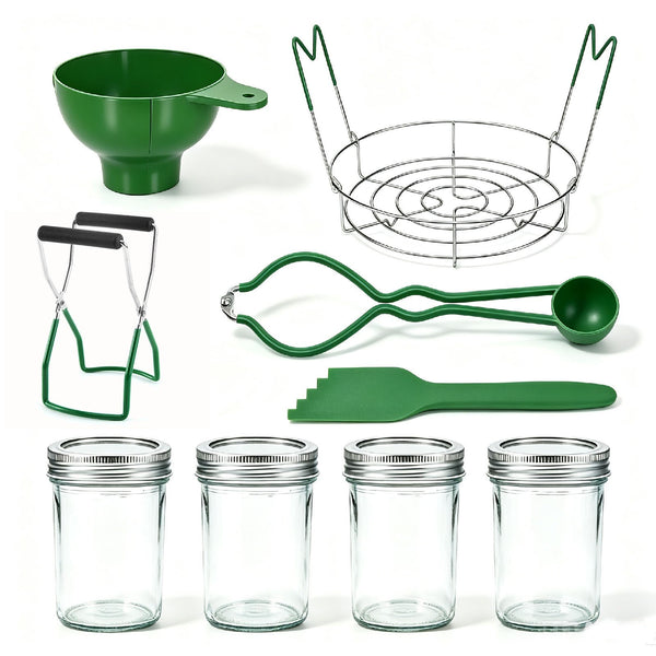 Mason Jars Canning Kit - 6x 500ml Glass Preserving Jars with Lids, Funnel, Rack & Tongs
