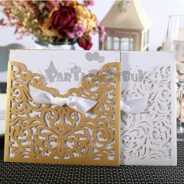 10pcs Laser Cut Wedding Invitations Pearl Card Pocket Envelope Invites 25 Style