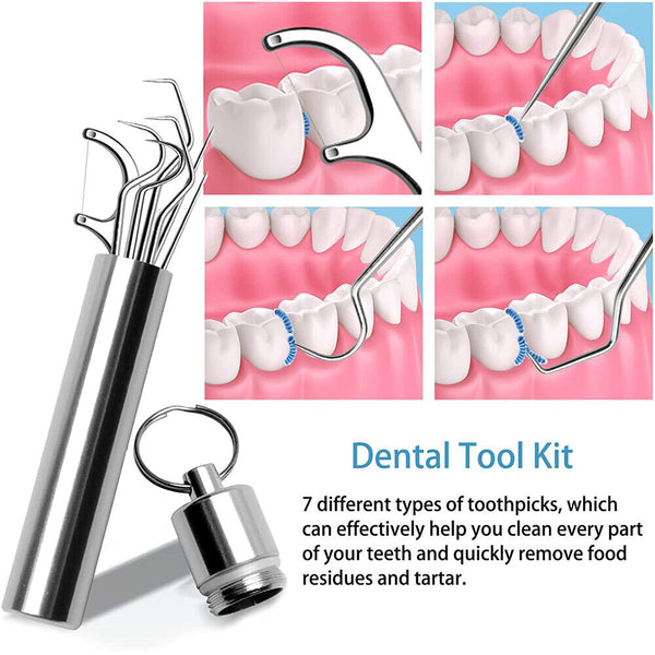 Stainless Steel Toothpick Set Metal Flossing Portable Toothpick Box Holder AU