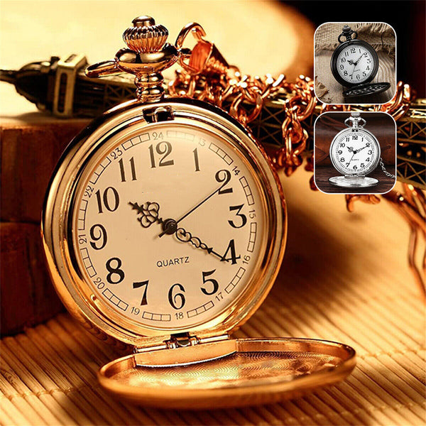 3pcs Vintage Steel Quartz Pocket Watch Classic Pocket Watch with Short Chain AUS