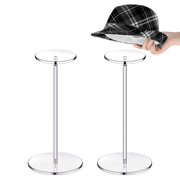 2PCS Acrylic Hat Pedestal Stand Wig Display Holder Storage Rack Caps Organizer