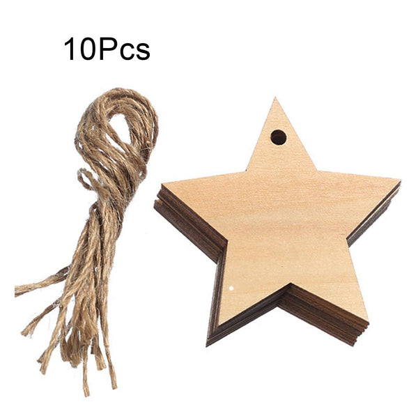 10 blank wooden star ornaments with jute twine