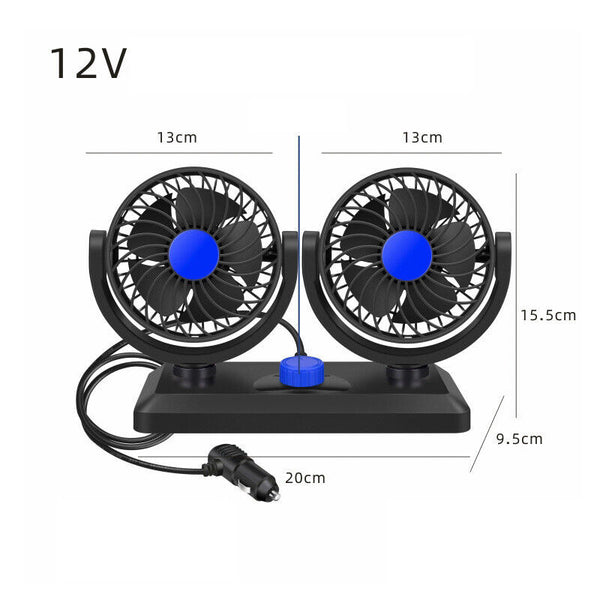 12V Auto Dashboard Cooling Air Fan 2 Speed Dual Head  Car Fan 360° Rotatable